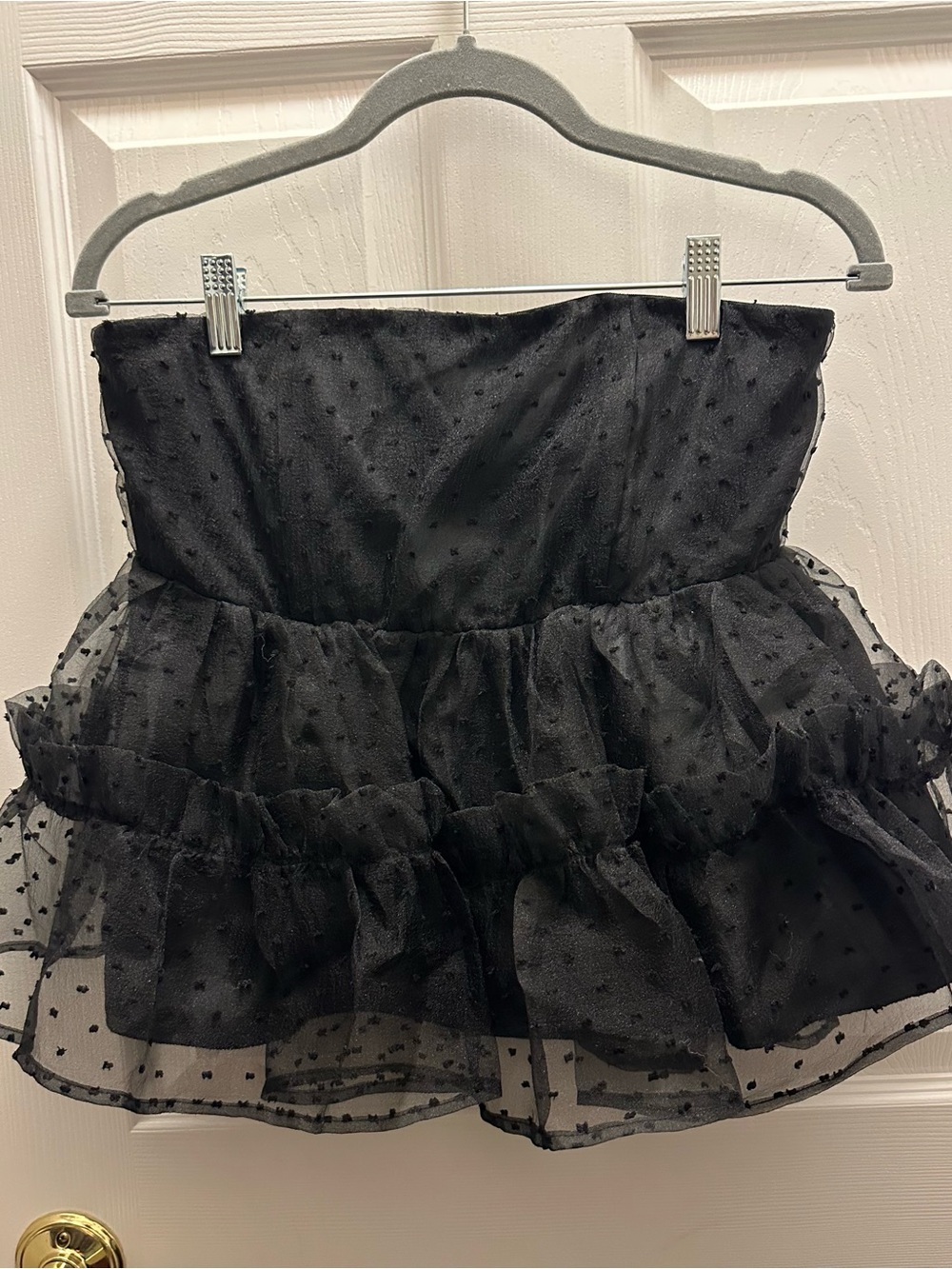 Francesca's Collections Black Polka Dot Ruffle Sleeveless Top